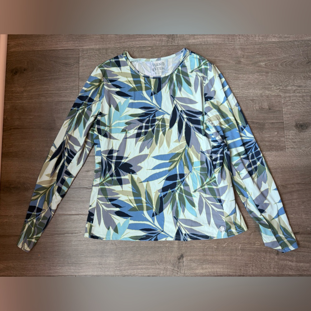 Hang Ten Plant Fitted Long Sleeve UV Protect Top Size Large Blue Pocket Outdoor